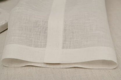 22 Maggio Istanbul Sereno Linen Napkin Set of 4-Close-up of beige fabric with a subtle pattern on a matching background