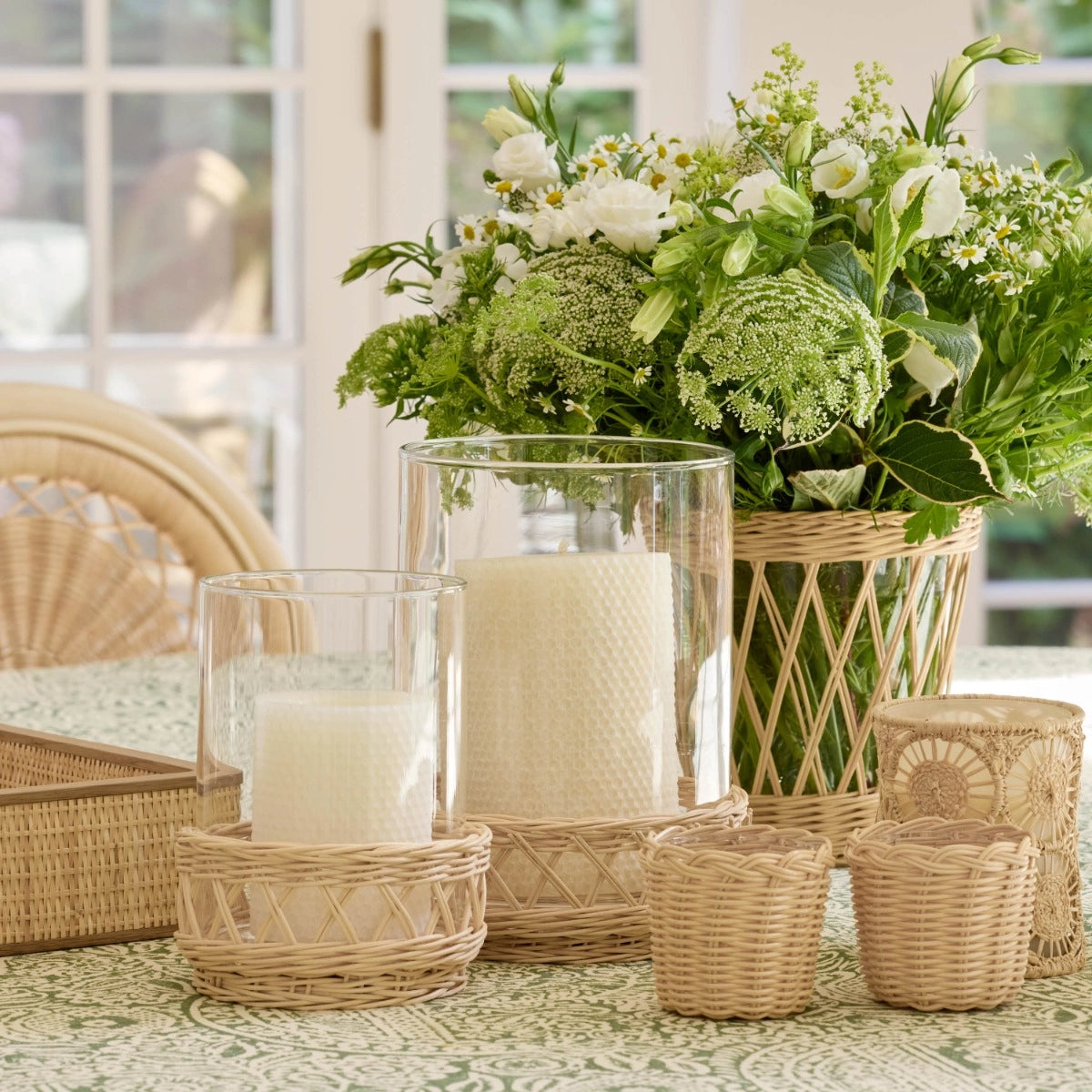 Freya Rattan Votive - Set Of 2