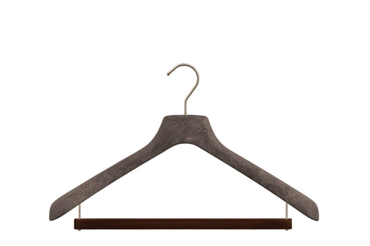 Hanger for suits with a velvet covered bar for trousers