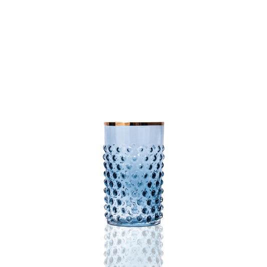 Hobnail Glass Blue Smoke + Gold