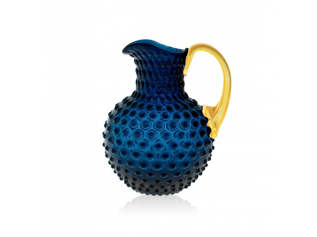 Royal Blue Hobnail Jug with Shiny Gold Handle