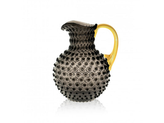 Black Smoke Hobnail Jug with Shiny Gold Handle