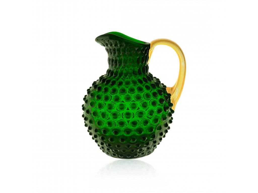 Dark Green Hobnail Jug with Shiny Gold Handle