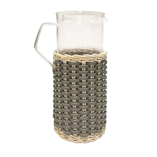Marseille Mud Leather & Rattan Glass Pitcher