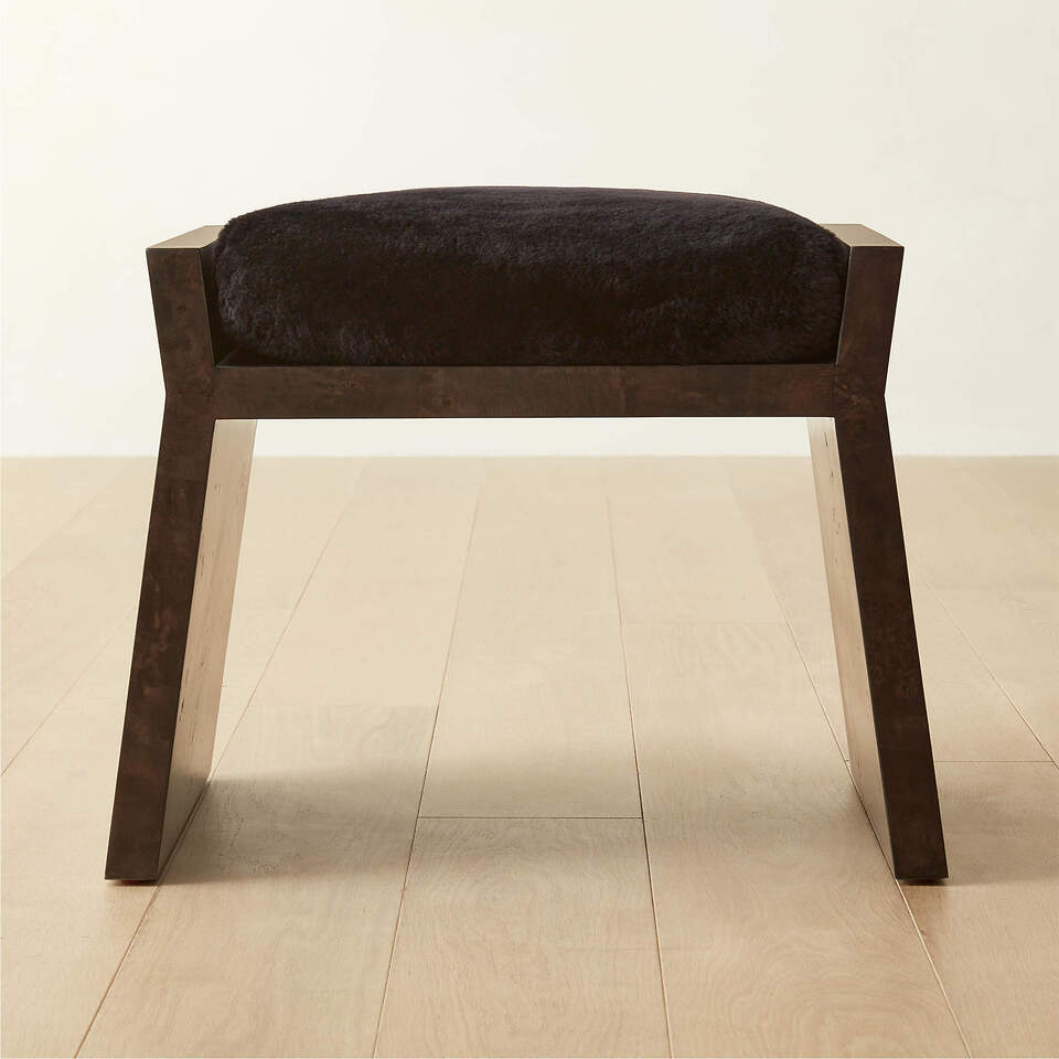 Liscio Black Burl Wood and Shearling Stool