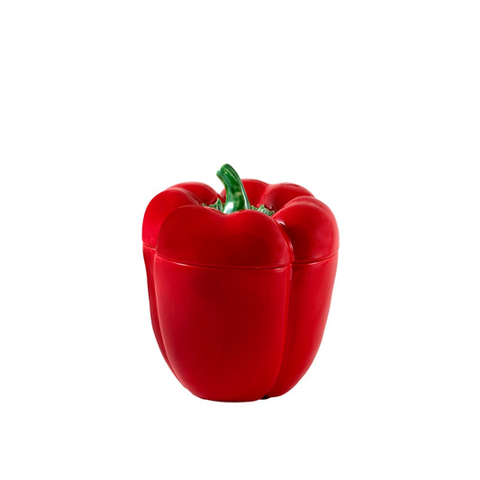 Red pepper-shaped container on a white background
