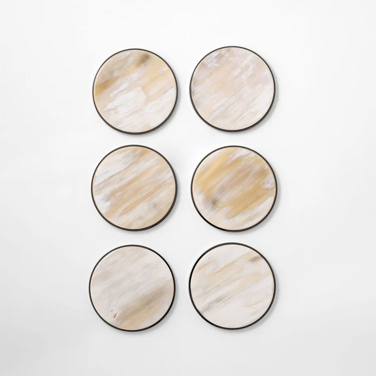 Natural White Blond Horn Coasters Set of 6