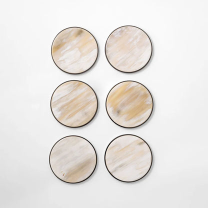 Natural White Blond Horn Coasters Set of 6