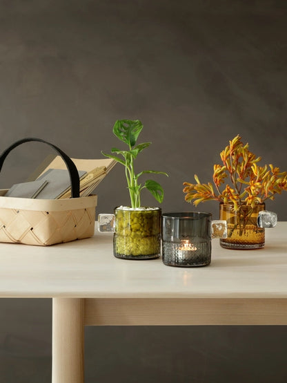 Handle Tealight Holder H9cm Olive Amber