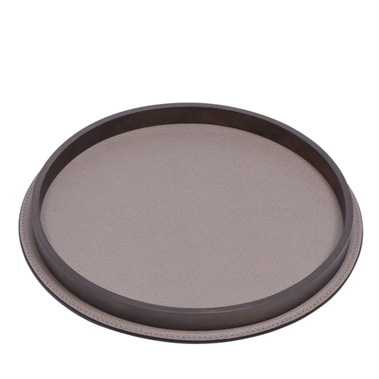 Regis Leather-Covered Valet Tray Round w Metal Base