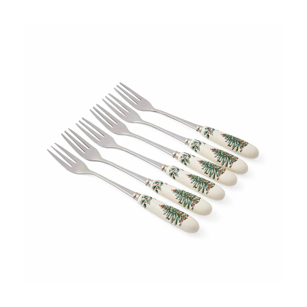 Spode Christmas Tree Pastry Forks, Set of 6
