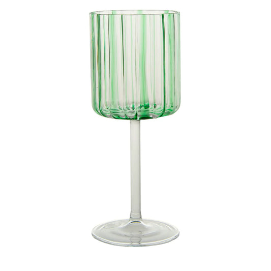 Green Stripes Glass Wine Goblet