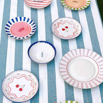 Lilac Stripe Ceramic Dinner Plate  Set of 2