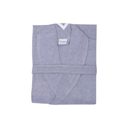 Acqua Bathrobe-Folded gray robe with a brand label on a white background