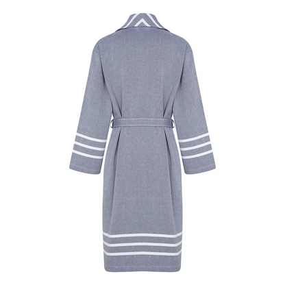 Acqua Bathrobe-Gray bathrobe with white stripes on a white background