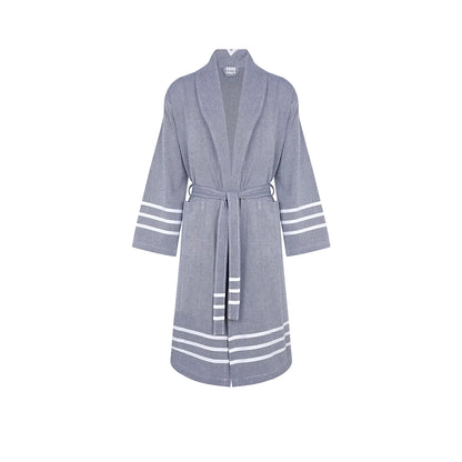 Acqua Bathrobe-Gray bathrobe with white stripes on a white background