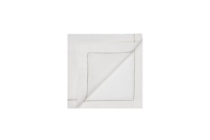 Amalfi Linen Napkin Set of 4-White napkin with embroidered border on a white background