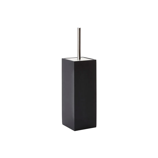 Aquanova Moon Toilet brush holder-Black rectangular toilet brush holder with a silver handle on a white background