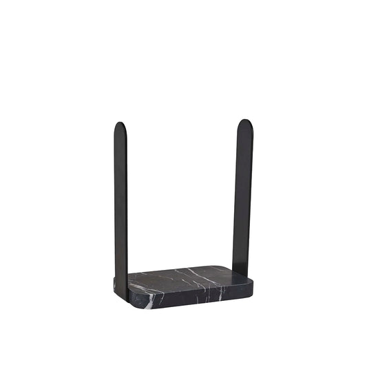 Aquanova Nero Guest towel holder-Black marble shelf with two vertical supports on a white background