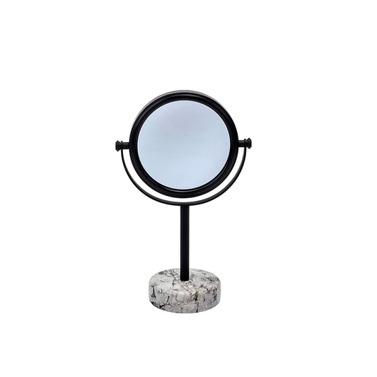 Aquanova Nero Mirror- Alba-Makeup mirror with black frame and marble base on a white background