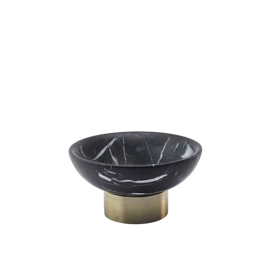 Aquanova Nero Soap dish-Black marble bowl with brass base on a white background