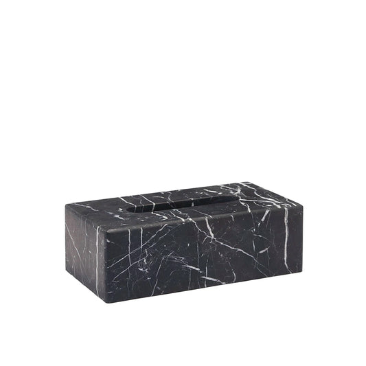 Aquanova Nero Tissue holder-Black marble tissue box on a white background