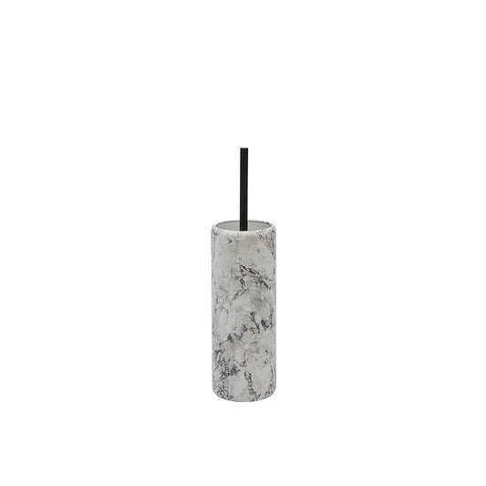Aquanova Nero Toilet brush holder-Marble-textured cylindrical container with a black straw on a white background