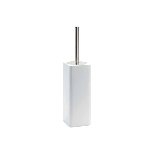 Aquanova Ona Toilet brush holder-White rectangular toilet brush holder with a silver handle on a white background