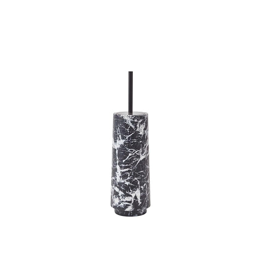 Aquanova Orion Toilet brush holder-Marble-patterned tumbler with a black straw on a white background