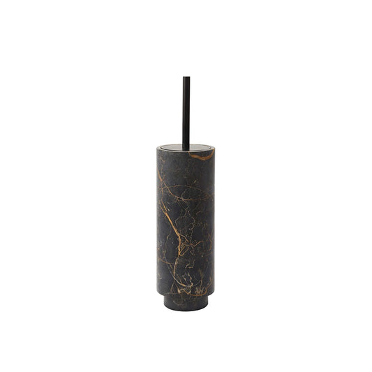 Black marble-patterned tumbler with a straw on a white background