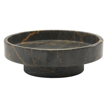 Black marble tray with brown veins on a white background