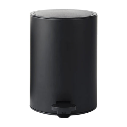Black trash can with a step lid on a white background