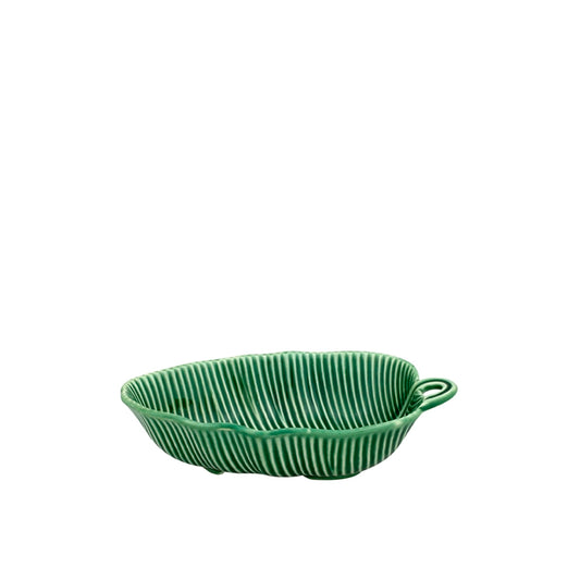 Bordallo Pinheiro Banana Leaf Bowl-Green ribbed serving dish on a white background