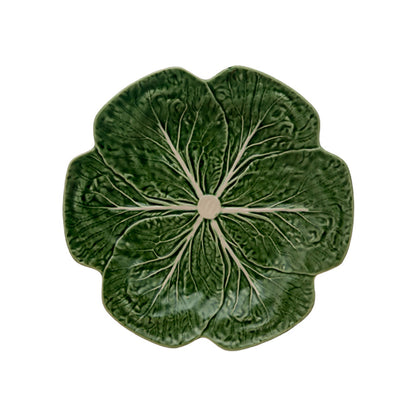 Bordallo Pinheiro Cabbage Dinner Plate-Green ceramic plate with leaf design on a white background