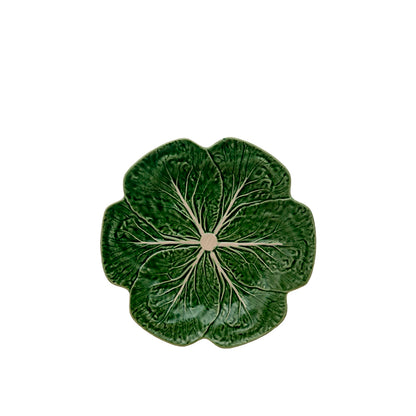 Bordallo Pinheiro Cabbage Dinner Plate-Green ceramic leaf-shaped plate on a white background