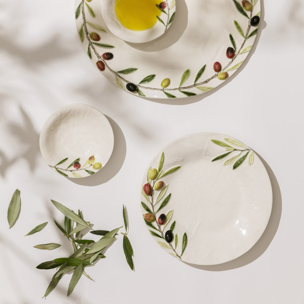 Bordallo Pinheiro Olival Cheese Platter-Ceramic plates with olive branch design on a white surface