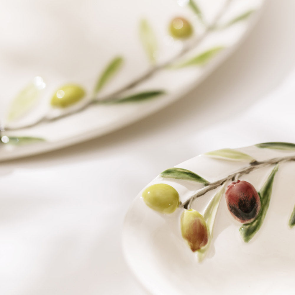 Bordallo Pinheiro Olival Small Bowl-Decorative ceramic plates with olive branch design on a white background