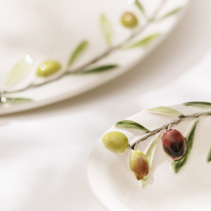 Bordallo Pinheiro Olival Small Bowl-Decorative ceramic plates with olive branch design on a white background