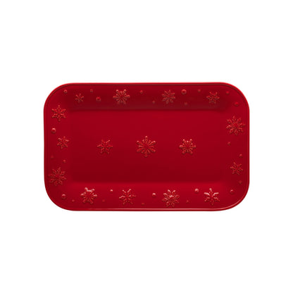 Bordallo Pinheiro Snowflakes Platter-Red tray with snowflake patterns on a white background