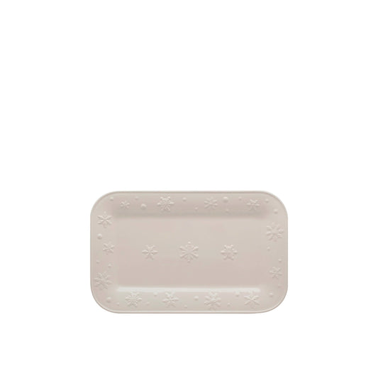 Rectangular ceramic plate with subtle pattern on a white background