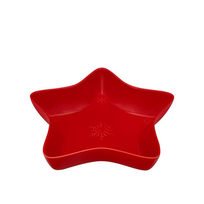Bordallo Pinheiro Snowflakes Star Bowl, 37cm-Red star-shaped bowl on a white background