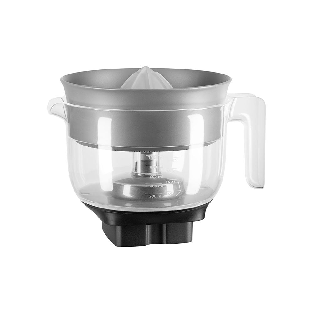 Gray and black juicer on a white background