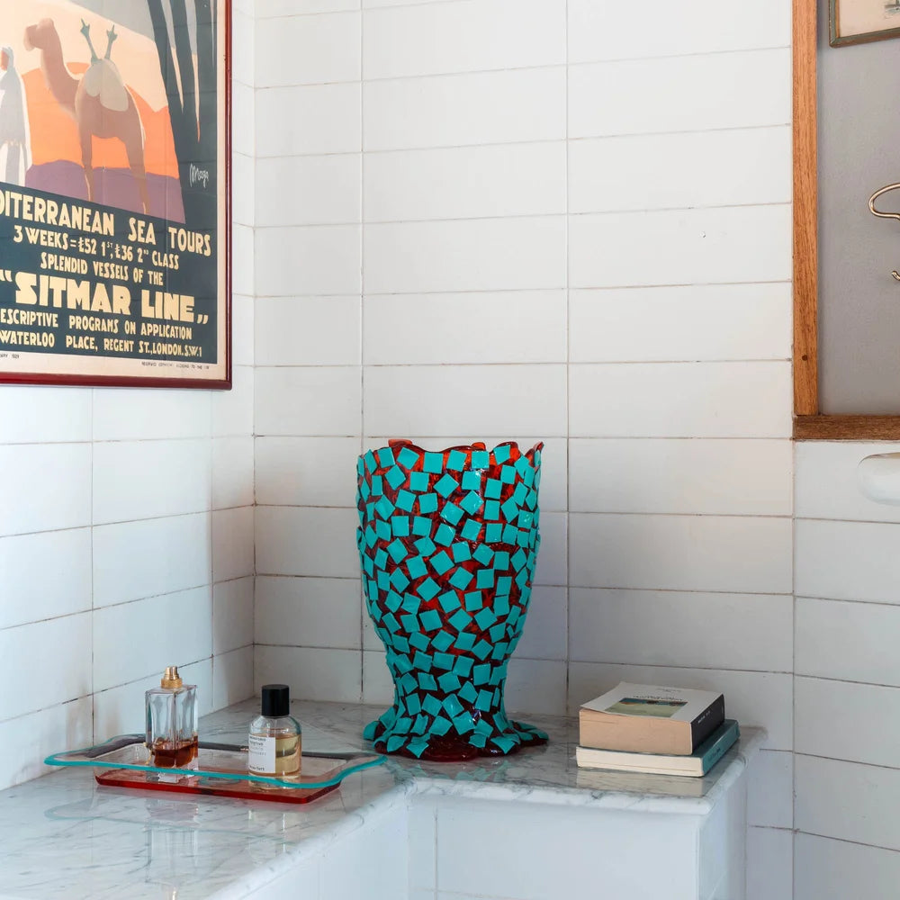 Rock Vase - Clear Orange, Turquoise