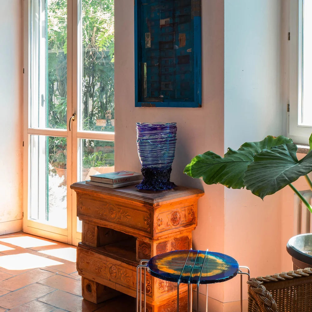 Spaghetti Vase - Clear Aqua, Purple