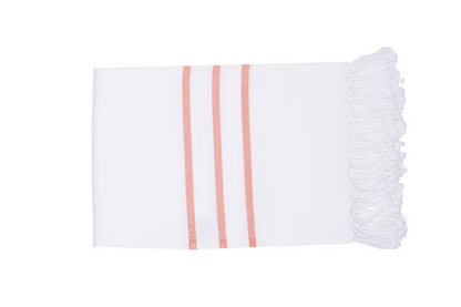Coral Beach Towel-White towel with pink stripes on a white background