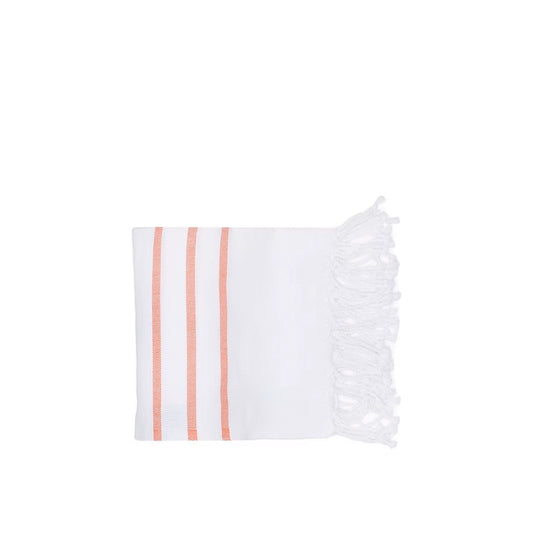 Coral Beach Towel-White towel with orange stripes on a white background