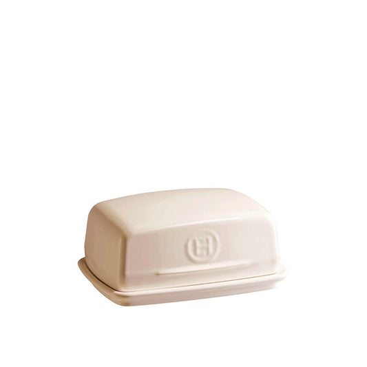 Emile Henry Butter Dish-Beige butter dish with a logo on a white background