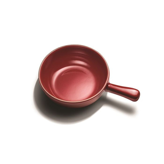 Emile Henry Fondue Set-Red ceramic cup with handle on a white background