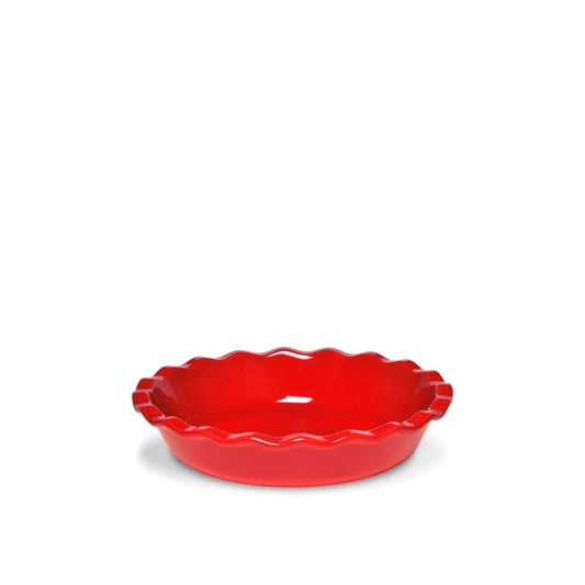 Emile Henry Pie Dish, 26cm-Red ceramic pie dish on a white background