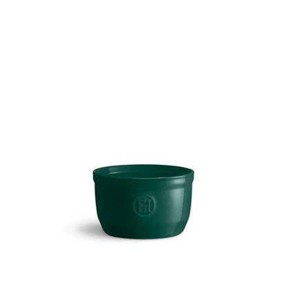 Emile Henry Ramekin, 10cm-Green bowl with a logo on a white background